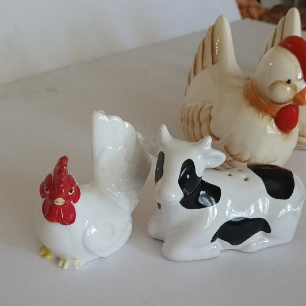 Vintage Farm Animal Salt and Pepper Shakers - Red, White, Black